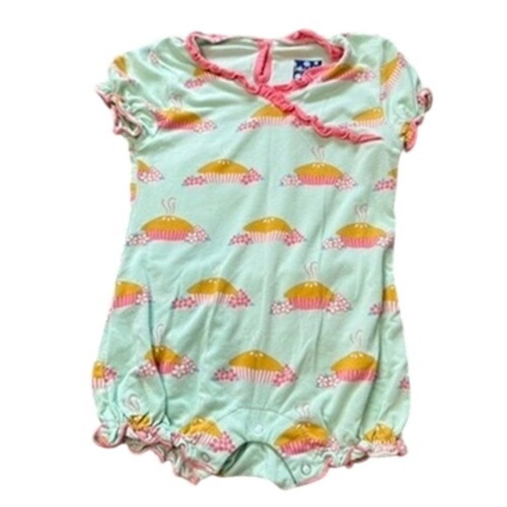KicKee Pants 3-6 Months Pie Print Ruffle‎ Trim Romper One Piece Outfit